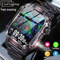Military Smart Watch Men Outdoor Sports Fitness Tracker Health Monitoring 2.01Inch Bluetooth Call LED Flashlight Smartwatch HW12