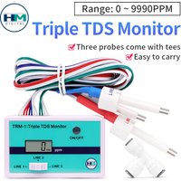 TDS Monitor Triple TDS Meter PPM Water Quality Tester 0-9990 PPM for Aquariums Hydroponics Drinking Water 3/1 Probe Optional