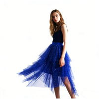 Prom Evening Party Sequin Tulle Skirt High Low Ruffled Sparkle Skirt for Women Ruffled Tulle Skirt for Dance Performance Party