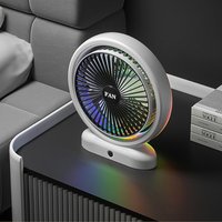 USB plug-in desktop circulating fan with one level wind power rainbow scrolling light design