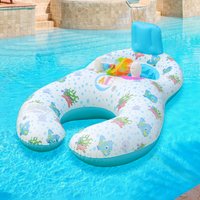 1PC Inflatable Double Seat Swim Ring, Pool Float with Backrest, Dual-Person Floating Tube for Pool and Beach