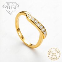 925 Sterling Silver 18K Gold Plated Luxury Single-Strap Zirconia Ring - Women's Fashion Party Gift Jewelry Accessories