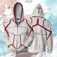 ♥AA SAO Sword Art Online Kirito Asuna Cosplay Costume Zip Up 3D Hoodies Long Sleeve Men Anime Hoodie Oversized Hooded S New 2026