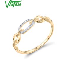 VISTOSO Pure 14K 585 Yellow Gold Ring For Women Sparkling Diamond Chain Link Stackable Concise Wedding Gift Chic Fine Jewelry