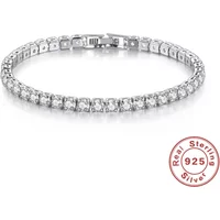 HOT sale S925 Sterling Silver Bracelet Zirconia Tennis Women Fashion Simple Engagement Wedding Charm Jewelry 4mm width