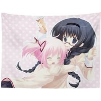 P-Puella M-Magi Madoka Magica Tapestry, Madoka Homura Hug Pink Polka Dot Anime Wall Hanging Bedroom Decor