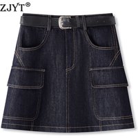 ZJYT High Street Fashion Denim Skirts for Women Summer 2026 New High Waist Casual Blue Mini Skirt Ladies Faldas Female Clothes