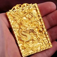 Pure Orginal 18 k Gold Color Rectangle Dragon Pendant for Men Classic Pendant Without Necklaces Wedding Birthday Jewelry Gifts