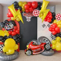 Racing theme party balloon set, plaid, red, yellow and black balloon arch, suitable for racing birthday parties, car parties
