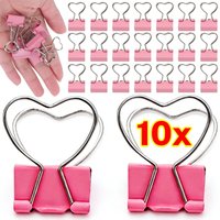 2-10PCS Heart Pink Binder Clip Foldback Heart Shape Handle Metal Letter Paper Clips for Office School Home Stationery Supplies