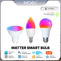 MOES Matter WiFi Smart Bulb GU10/E27/E14 Tuya Dimmable Led Light 16 Million RGB C+W Colors Candle Lamp Support Alexa Google Home