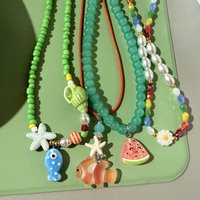 Summer Cute Harajuku Cartoon Fruit Tomato Strawberry Ceramic Fish Pendant Beads Choker Necklace Charm Y2K Jewelry Accessory Gift