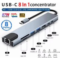 Type C Extender 8 in 1 USB HUB Docking Station HDMI Laptop Adapter SD TF Card Reader PD Fast Charge for MacBook Notebook Laptop