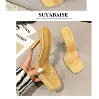 Transparent Rhinestone Flat Sandals Women 2026 Summer New Internet Celebrity Half-Slippers Outdoor Wear Casual High-Heel Sandals
