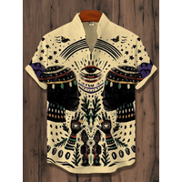 2025 Vintage African Style Men's Retro Ethnic Tribal Short Sleeve Shirt Tops Fashion Casual Vacation Streetwear Men's Shirt