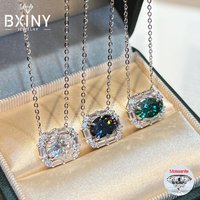 BXINY 7*9mm Oval Cut Moissanite Necklace 100%S925 Silver Colorful Diamond Pendant for Women Engagement Gifts Jewelry Certificate