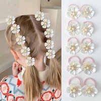 Women Fashion Hair Accessories High Elastic Hair Tie Flower Shape Pearl Rhinestone Decoration Petal Hair Rope Hairband 10PCS