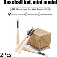 2Pcs 1/12 Dollhouse Mini Baseball Bat Model Simulation Sports Scene Decoration Toys Micro Scene Construction Props
