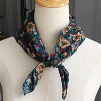 60cm Elegant Cotton Men's Cravat Floral Striped Navy Square Scarf With Button Birds Leaves Print Soft Neckerchief Suit Bandelet
