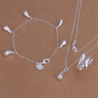 925 Sterling Silver Jewelry set for women classic Water droplets Pendant necklace bracelet rings Hot charm Fashion Party Gifts