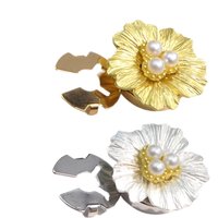 Women Shirt Button Flower Cover, 2pcs Pearl Flower Shaped Suits Decorative Button Covers, Floral Cufflinks, Color Gold/Silver