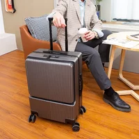 New Front open Aluminium frame trolley luggage,Business Travel Suitcase on wheel suitcase with laptop bag Zipper Rolling luggage