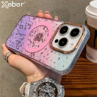 Luxury Bling Glitter Sequins For Magsafe Wireless Charge Magnetic Case for iPhone 17 16 13 14 15 Pro Max Transparent Hard Cover