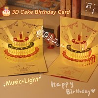 3D Music Light Birthday Card Creative Pop Up Cake Musical Light Greeting Card Birthday Party Gift Message Card with Envelope