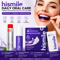 Hismile Daily Oral Care - Płyn do płukania jamy ustnej ID Stain Whitening, pasta do zębów V34 Color Corrector, paski do wybielania zębów, rozjaśniając