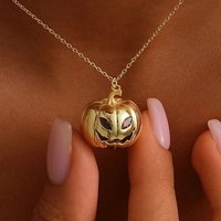 Zierliche 18 Karat vergoldete Kürbis-Zarte Kette aus Edelstahl, minimalistischer, einfacher Halloween-Schmuck, Schmuck für die beste Freundin, Geschenke