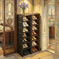 Black 8-Tier Slim Shoe Storage Rack, Multi-layer Wall Door Organizer, Space Saving Household Shoe Shelf for Rental Rooms