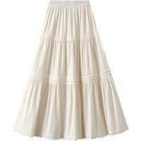 New Arrival 2026 Women's Spring Solid Color Lace Patchwork High Waist Sweet Long Skirt Female A-line Casual High Waist Skirts