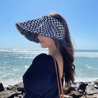 Schachbrett gradienten hut Sommer dame Leere hüte Sonnenblende Hut Sommer Breite Krempe Sonnenhut Caps UV Schutz Hut Für frauen strand hut