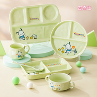 For Sanrio Pochacco Ceramic Children's Divided Plate Round Compartmented Dinner Plate Cartoon Mug Microwave Available Tableware
