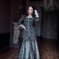 Long Dress Ruffle Neck A Line Vestidos Puff Sleeve Buttons Floral Print Elegant Lace Up Party Night Dating Y2k Streetwear 2026