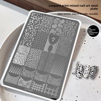MIANEL Mixed Pattern Stamping Plate – Leopard French KT Cat Plaid with Backing Plate for Nail Art Transfer Tool