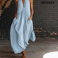 Summer Women Elegant Dress V Neck Sleeveless Pocket Loose Street Style Long Dresses For Women Casual Beach Holiday Maxi Dress