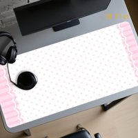 Aesthetic Sweet Pink Dot Desk Mat, XL Mouse Pad with Lace Edge, Cute Desk Decor, Perfect Gift for Girls
