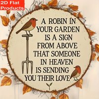 2D flat decorative signs and plaques, retro wooden ornaments - "Robin in the Garden", rural retro decorations