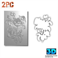 Rose Art Background Flower Design 3D Relief Folder and Cutting Mold 2-piece Set, Used for Business Card Printing, Scrap Book Pap