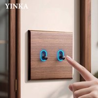 YINKA Solid Wood Wall Switch and Socket Natural Wooden Panel 86x86mm Modern UK Style for Home Hotel Office Easy Installation