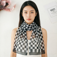 160x50cm Checkerboard Chiffon Scarf for Women – Lightweight Silky Georgette Shawl, Sun Protection & Fashion Wrap, All-Season