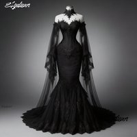 Vampire Black Gothic Wedding Dress Long Sleeves Off-Shoulder Vintage Bridal Gowns Lace Appliques Halloween Costume Customized