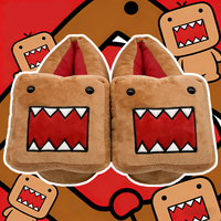 YanQing Domo-kun Plush Slippers Cute Cartoon Warm Soft Shoes Women Men Stuffed Shoes Indoor House Plushie Shoe Birthday Gift