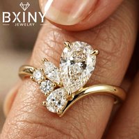 BXINY Luxury Pear Cut All Moissanite Ring 100% S925 Silver for Women WaterDrop Certified Diamond Wedding Band Gifts Fine Jewelry