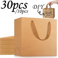 Brown Kraft Paper Gift Bags with Handles, Heavy Duty Multipurpose Tote Bags, 8.6x3.9x7In for Wedding Birthday Shopping, 10/30Pcs