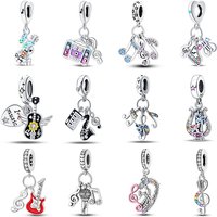 Romantic Music Charms Beads 925 Sterling Silver Piano Violin Red Guitar Punk Saxophone Pendants Fit Qikaola Bracelet DIY Jewelry
