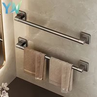 No Drill Bathroom Towel Rack Wall Mounted Single Bar Holder Strong Grip Storage Organizer for Kitchen Hote Shower Room