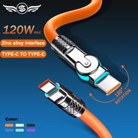120W 6A Superszybkie Ładowanie Typu C Silikon 180 ° Kabel danych USB-C z obrotowym złączem 1M 2M Kabel USB USB-C do USB-C do ładowania
