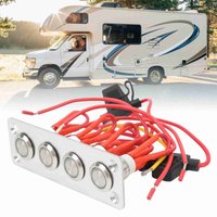 4 Gang Panel Blue Light 12V 16A Stainless Steel Button for RV Boat 4 Gang On Off Panel RV Panel